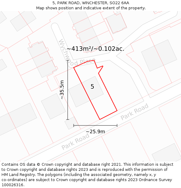 5, PARK ROAD, WINCHESTER, SO22 6AA: Plot and title map