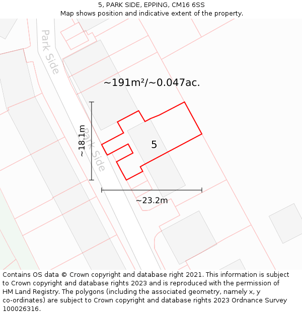 5, PARK SIDE, EPPING, CM16 6SS: Plot and title map