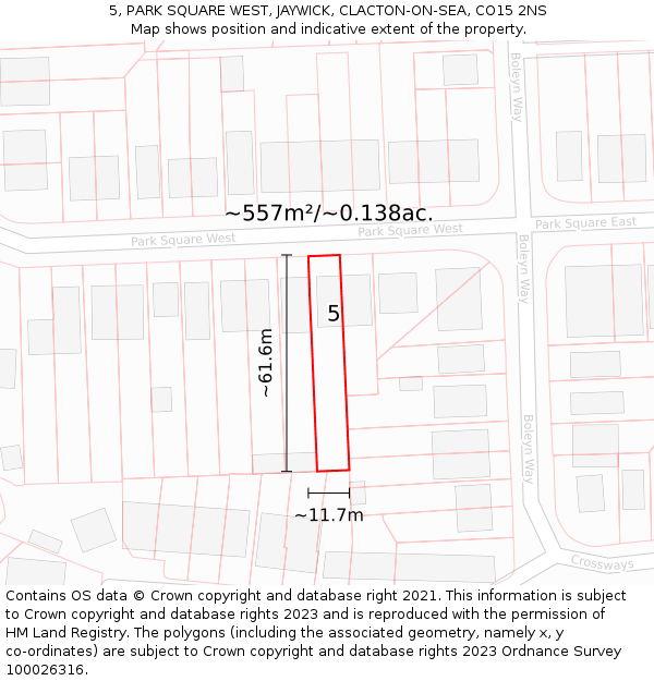 5, PARK SQUARE WEST, JAYWICK, CLACTON-ON-SEA, CO15 2NS: Plot and title map