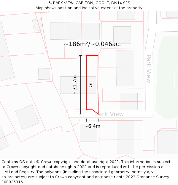 5, PARK VIEW, CARLTON, GOOLE, DN14 9FS: Plot and title map