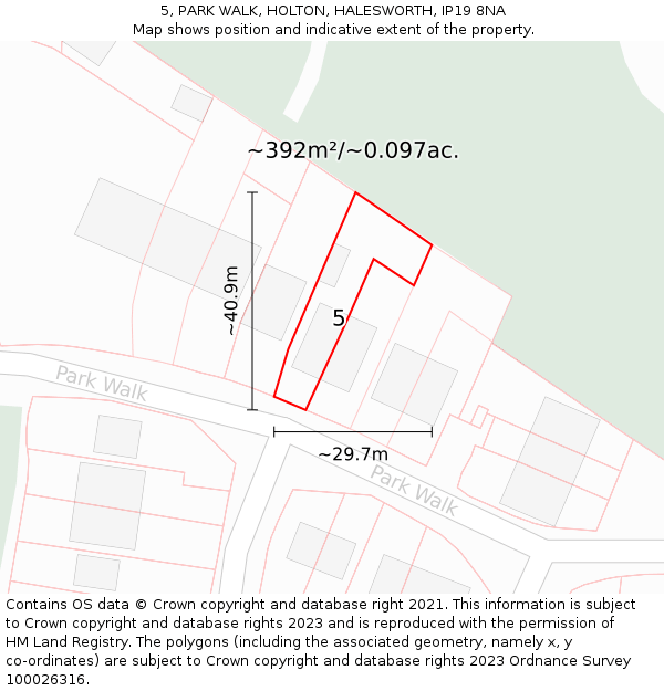 5, PARK WALK, HOLTON, HALESWORTH, IP19 8NA: Plot and title map