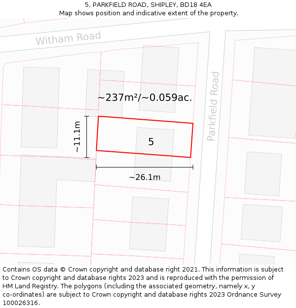 5, PARKFIELD ROAD, SHIPLEY, BD18 4EA: Plot and title map