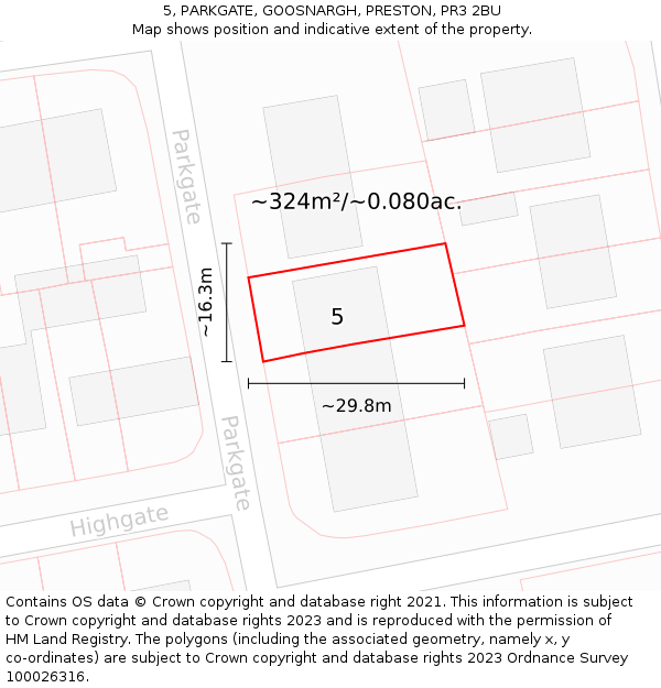 5, PARKGATE, GOOSNARGH, PRESTON, PR3 2BU: Plot and title map