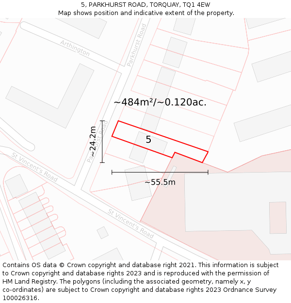 5, PARKHURST ROAD, TORQUAY, TQ1 4EW: Plot and title map