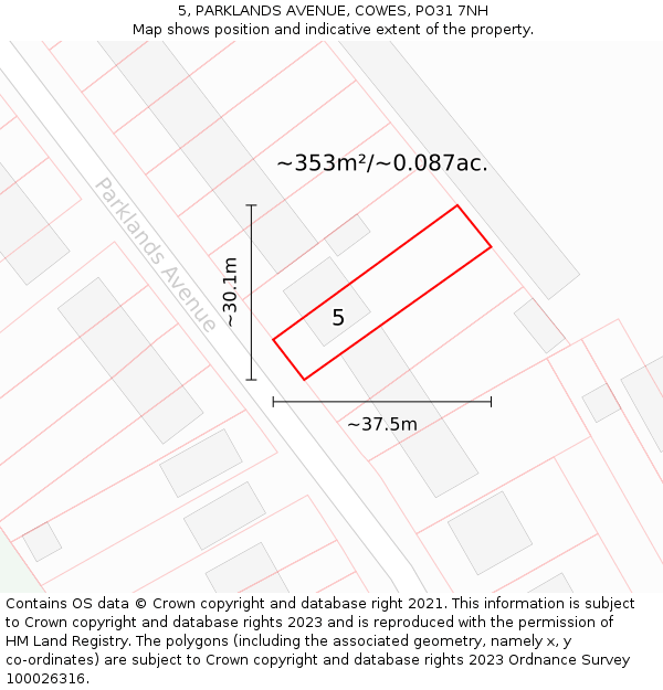 5, PARKLANDS AVENUE, COWES, PO31 7NH: Plot and title map