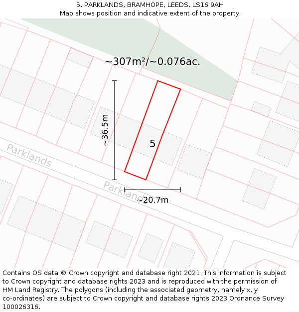 5, PARKLANDS, BRAMHOPE, LEEDS, LS16 9AH: Plot and title map