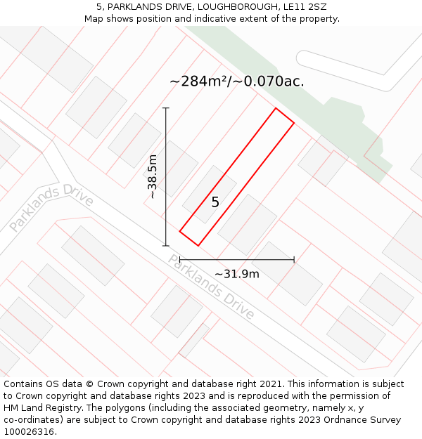 5, PARKLANDS DRIVE, LOUGHBOROUGH, LE11 2SZ: Plot and title map