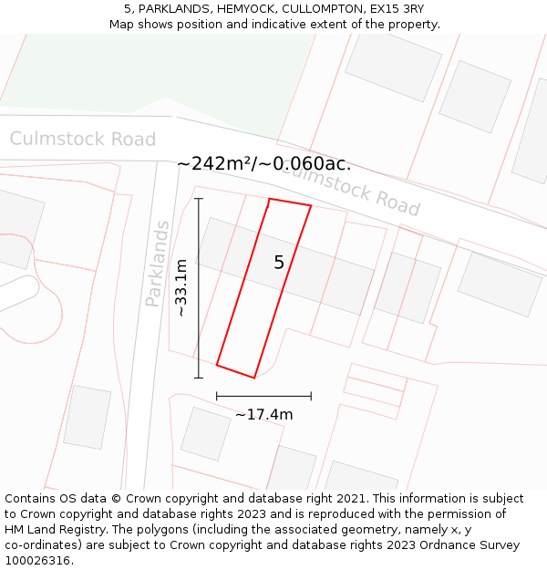 5, PARKLANDS, HEMYOCK, CULLOMPTON, EX15 3RY: Plot and title map