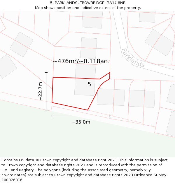 5, PARKLANDS, TROWBRIDGE, BA14 8NR: Plot and title map