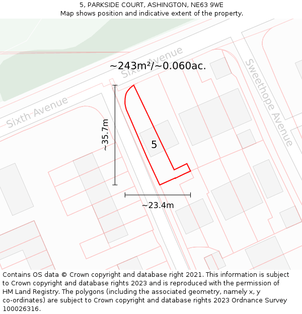 5, PARKSIDE COURT, ASHINGTON, NE63 9WE: Plot and title map
