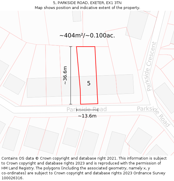 5, PARKSIDE ROAD, EXETER, EX1 3TN: Plot and title map