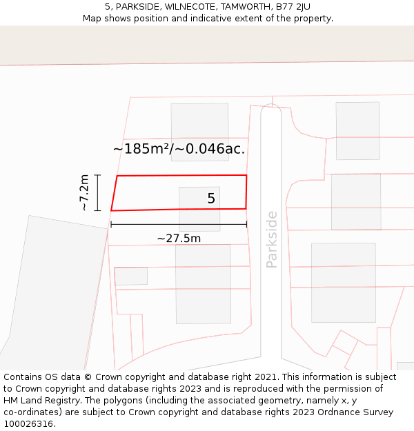 5, PARKSIDE, WILNECOTE, TAMWORTH, B77 2JU: Plot and title map