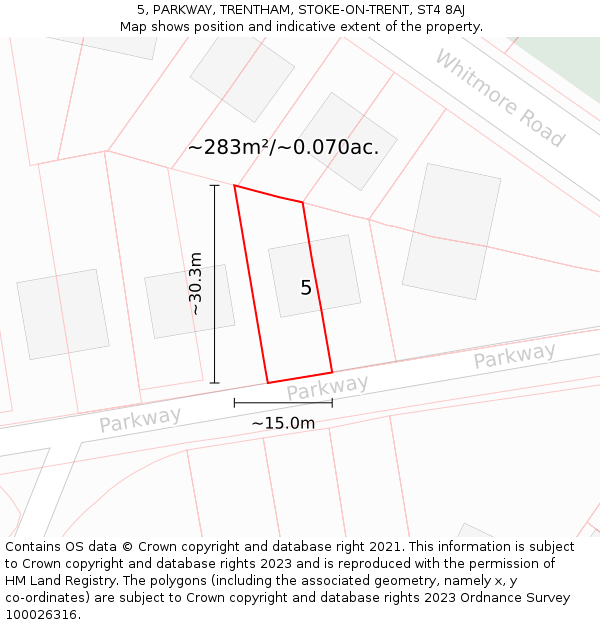 5, PARKWAY, TRENTHAM, STOKE-ON-TRENT, ST4 8AJ: Plot and title map