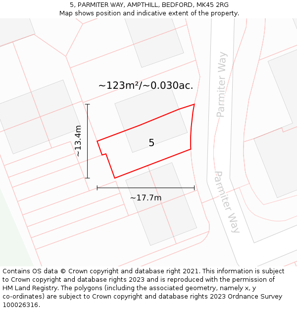 5, PARMITER WAY, AMPTHILL, BEDFORD, MK45 2RG: Plot and title map