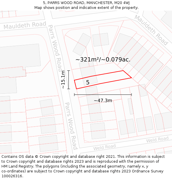 5, PARRS WOOD ROAD, MANCHESTER, M20 4WJ: Plot and title map