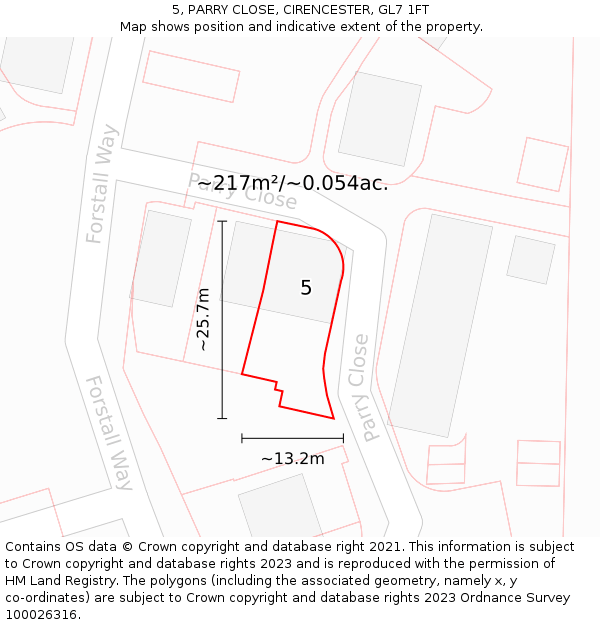 5, PARRY CLOSE, CIRENCESTER, GL7 1FT: Plot and title map