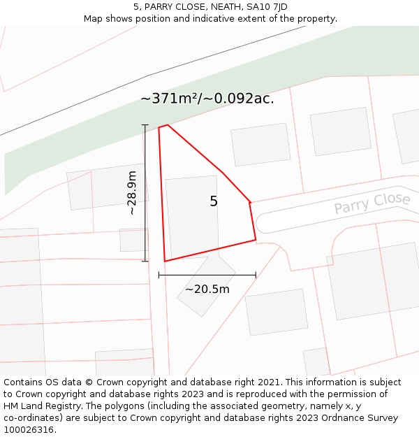5, PARRY CLOSE, NEATH, SA10 7JD: Plot and title map