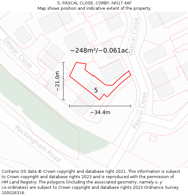 5, PASCAL CLOSE, CORBY, NN17 4AF: Plot and title map