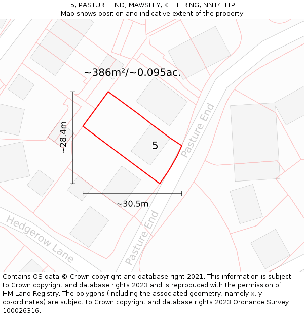 5, PASTURE END, MAWSLEY, KETTERING, NN14 1TP: Plot and title map
