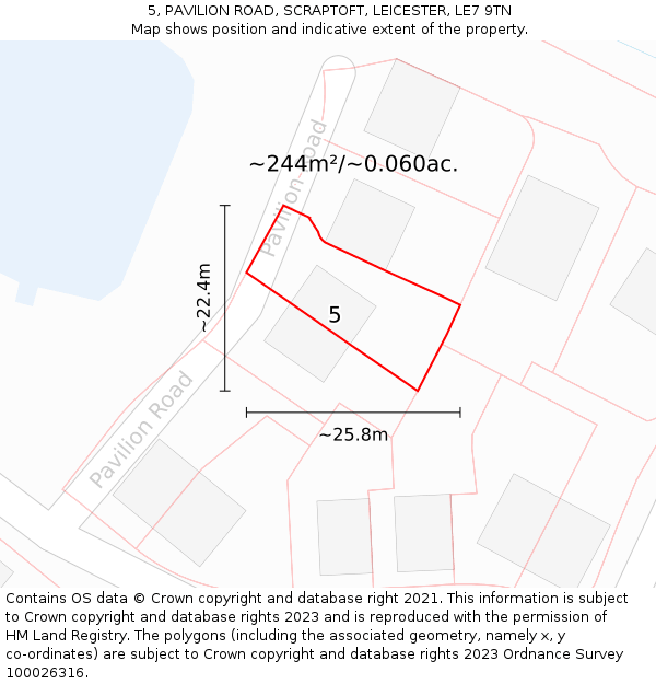 5, PAVILION ROAD, SCRAPTOFT, LEICESTER, LE7 9TN: Plot and title map