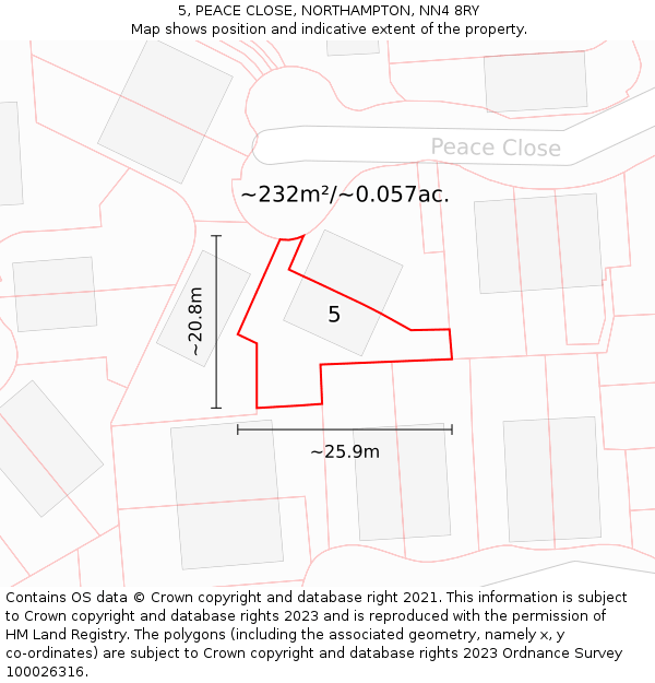 5, PEACE CLOSE, NORTHAMPTON, NN4 8RY: Plot and title map