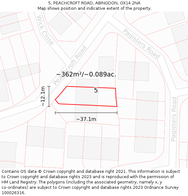 5, PEACHCROFT ROAD, ABINGDON, OX14 2NA: Plot and title map