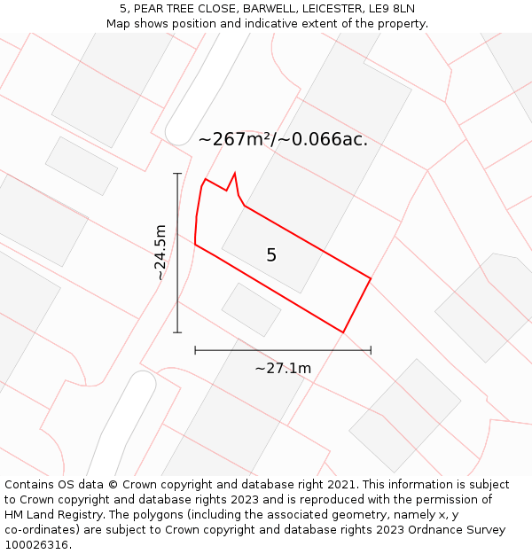 5, PEAR TREE CLOSE, BARWELL, LEICESTER, LE9 8LN: Plot and title map