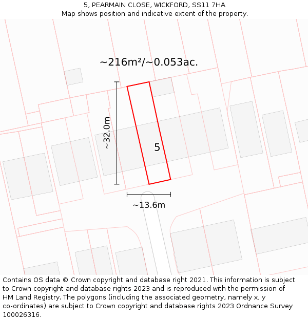 5, PEARMAIN CLOSE, WICKFORD, SS11 7HA: Plot and title map