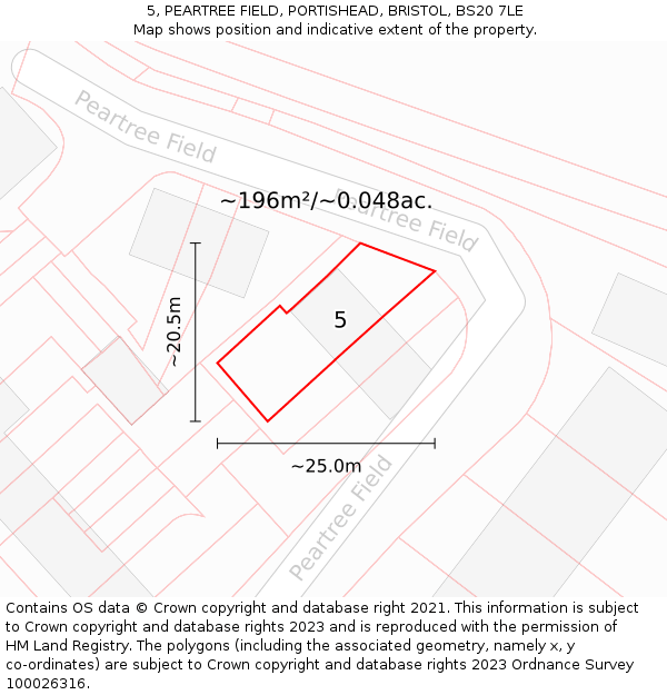 5, PEARTREE FIELD, PORTISHEAD, BRISTOL, BS20 7LE: Plot and title map