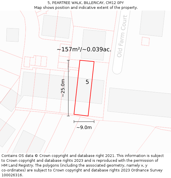 5, PEARTREE WALK, BILLERICAY, CM12 0PY: Plot and title map