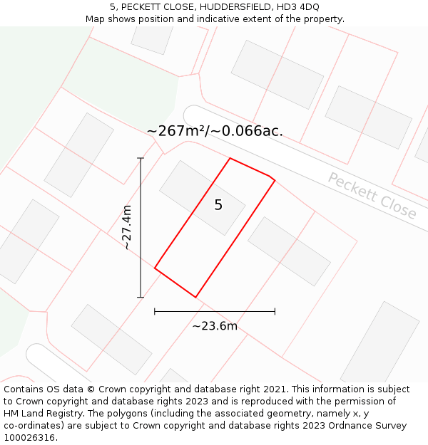 5, PECKETT CLOSE, HUDDERSFIELD, HD3 4DQ: Plot and title map