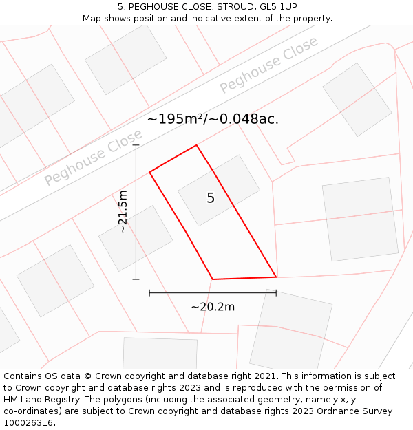 5, PEGHOUSE CLOSE, STROUD, GL5 1UP: Plot and title map