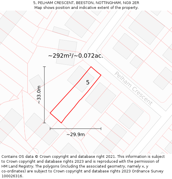 5, PELHAM CRESCENT, BEESTON, NOTTINGHAM, NG9 2ER: Plot and title map