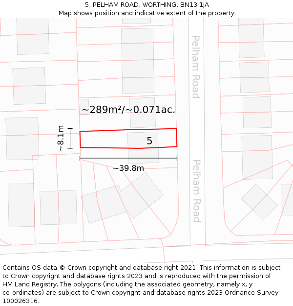 5, PELHAM ROAD, WORTHING, BN13 1JA: Plot and title map