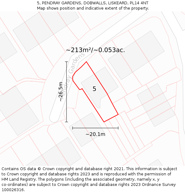 5, PENDRAY GARDENS, DOBWALLS, LISKEARD, PL14 4NT: Plot and title map