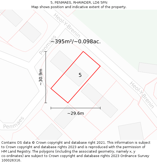 5, PENMAES, RHAYADER, LD6 5PN: Plot and title map