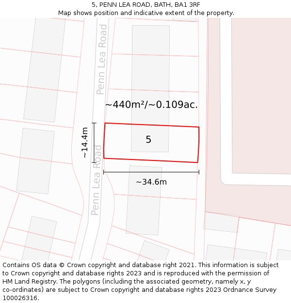 5, PENN LEA ROAD, BATH, BA1 3RF: Plot and title map