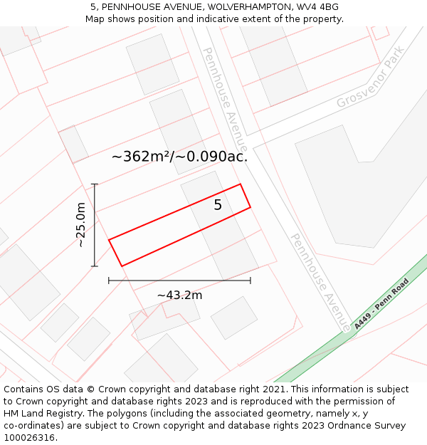 5, PENNHOUSE AVENUE, WOLVERHAMPTON, WV4 4BG: Plot and title map