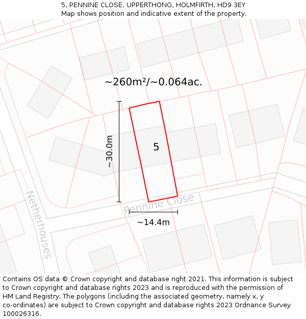 5, PENNINE CLOSE, UPPERTHONG, HOLMFIRTH, HD9 3EY: Plot and title map