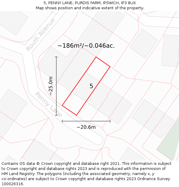 5, PENNY LANE, PURDIS FARM, IPSWICH, IP3 8UX: Plot and title map