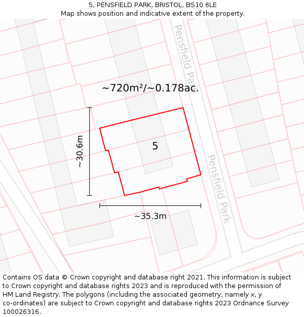 5, PENSFIELD PARK, BRISTOL, BS10 6LE: Plot and title map