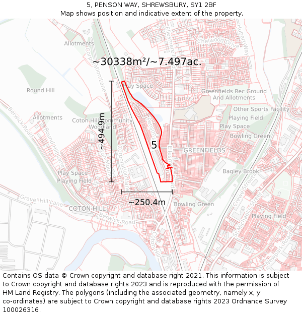 5, PENSON WAY, SHREWSBURY, SY1 2BF: Plot and title map