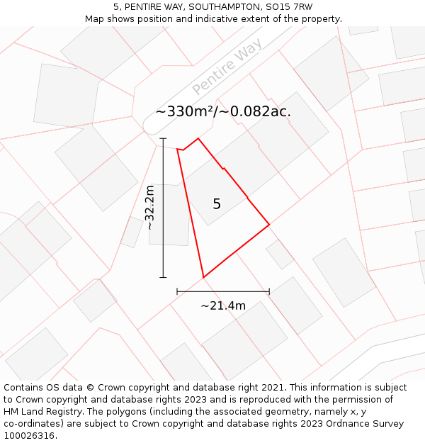 5, PENTIRE WAY, SOUTHAMPTON, SO15 7RW: Plot and title map