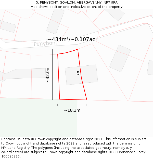 5, PENYBONT, GOVILON, ABERGAVENNY, NP7 9RA: Plot and title map