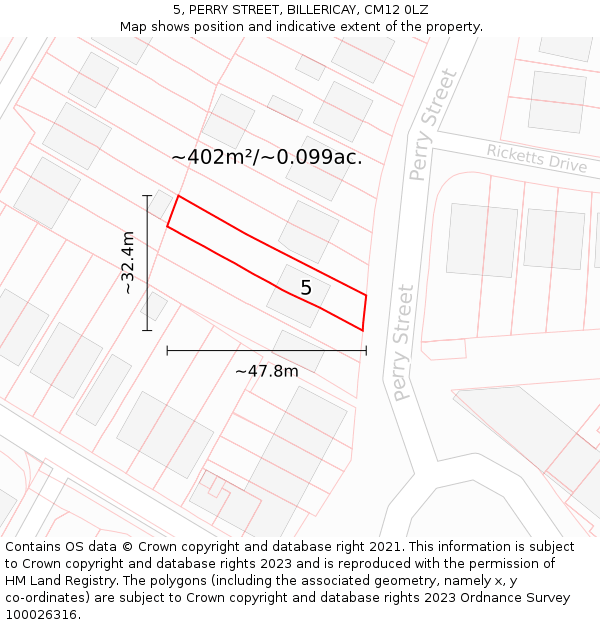 5, PERRY STREET, BILLERICAY, CM12 0LZ: Plot and title map