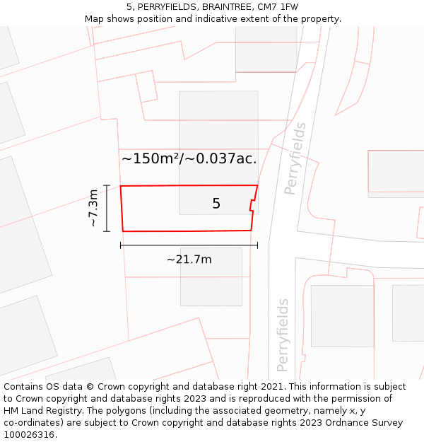 5, PERRYFIELDS, BRAINTREE, CM7 1FW: Plot and title map
