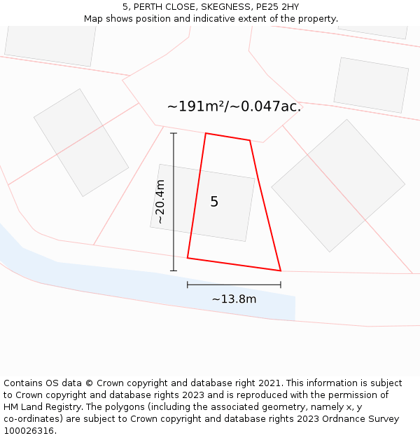 5, PERTH CLOSE, SKEGNESS, PE25 2HY: Plot and title map