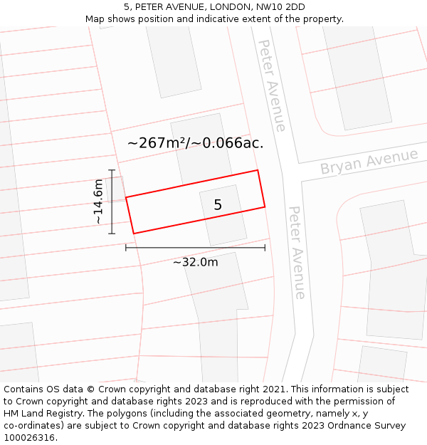 5, PETER AVENUE, LONDON, NW10 2DD: Plot and title map