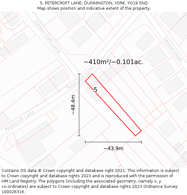 5, PETERCROFT LANE, DUNNINGTON, YORK, YO19 5NQ: Plot and title map