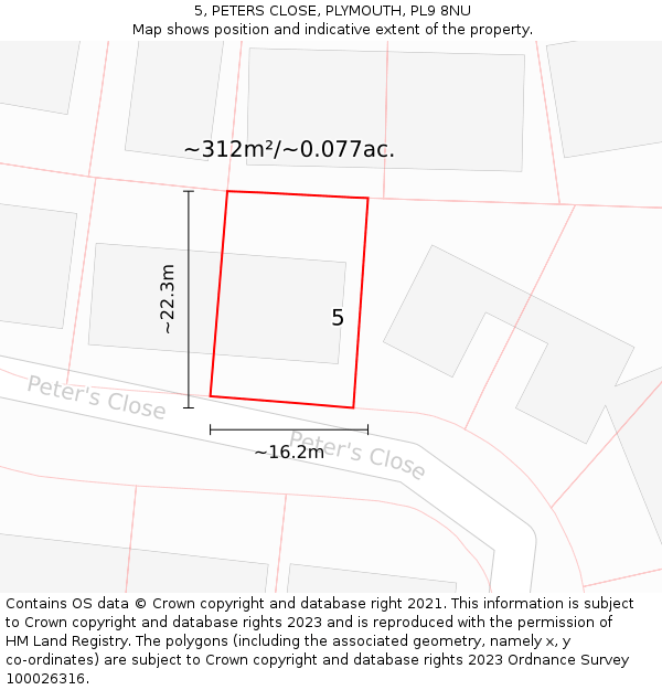 5, PETERS CLOSE, PLYMOUTH, PL9 8NU: Plot and title map